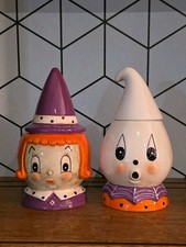 Johanna Parker Transpac Set Of 2 Halloween Ghost Gus & Witch Canisters Jars RARE picture