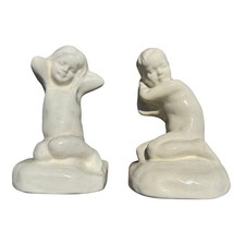 Antique Cowan Pottery 1914-1917 Boy & Girl Ivory Glaze Bookends Frank Wilcox picture