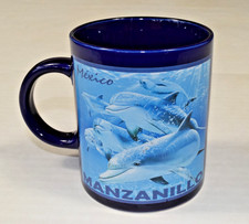 Vintage Santa Anita Ceramic Mug 1990s Blue Manzanillo Mexico Dolphins picture