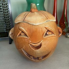 McCoy Pottery Jack o' Lantern Cookie Jar Lid 1950's MCM Carved Pumpkin Rare picture