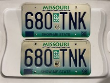 MISSOURI LICENSE PLATE PAIR 680 TNK SEPTEMBER 2006 picture