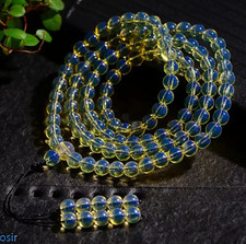 Certified 8mm Natural Dominican Green Blue Amber 108Bead Prayer Mala Necklace picture