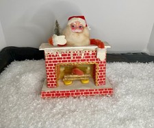 Vintage Japan Cardboard Fireplace Santa Bottle Brush Tree Putz Pipe cleaner Arms picture