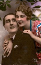 Couple portrait Art Deco Glamour Paris c1920s-30s Real Photo Vintage Postcard picture