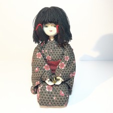 Vintage Japanese Musical Kimono Doll Moving Bowing Head Wind Up 8” picture