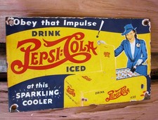 PEPSI COLA VTG PORCELAIN SODA POP BEVERAGE ICE COOLER DRINK ADVERTISING SIGN picture