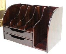SUPERB VINTAGE MAHOGANY WOOD DESK ORGANIZER MAIL DRAWER MODERN SLOTS OFFICE FILE picture