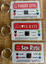 3 VTG Novelty Mood Keychains NOS Sex, Love, Passion Rate, Heat Sensing, 70s-80s picture