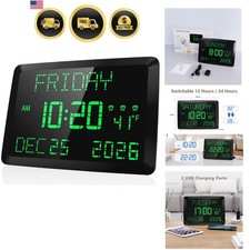 Day Clock Digital Large Display Calendar Clock with Temperature Snooze picture