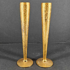 Vintage set of 2 Lotus Ransgil Glass 22k Gold Overlay Bud Vases picture