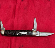 Vintage Case Tested XX 3-Blade Pocket Knife Dark Jigged Handles Oval Case Shield picture
