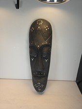 Lombok 062884 vintage hand carved Indonesia inlaid wall mask from the 1990's   picture