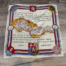 Vintage 1945 Czechoslovakia WWII Liberation Map Souvenir Handkerchief 14.5