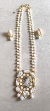 Very Rare Pearl Necklace NATURAL MOTHER OF PEARL NECKLACE Antique With Earrings picture