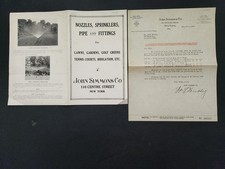 1923 antique JOHN SIMMONS Co ny LETTER AD sprinklers irrigation nozzles picture