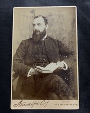 London Stereoscopic Co. Victorian Man Reading Antique Cabinet Card Photograph picture
