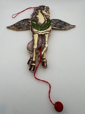 Vintage 1985 Susan Reyes Pegasus Pull String Wooden Christmas Ornament Horse picture