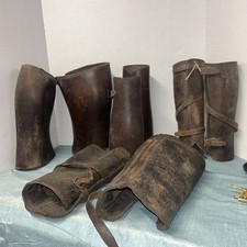 Authentic WWI WW2 Brown Leather Leggings Protectors Set Of 4 picture