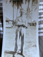 Beefy Ripped Shirtless Man Navy Sailor Handsome Smile Vintage B/w picture