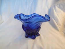 Cobalt blue glass ruffled edge footed bowl picture