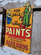 VINTAGE BAER BROS PAINT PORCELAIN SIGN BRUIN FLANGE ADVERTISING HARDWARE STORE picture