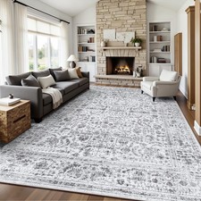 8x10 Area Rugs for Living Room, Washable Vintage Retro Floral Rug, Low Pile N... picture