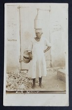 Vintage RPPC Milk Seller Woman Balancing Containers Basket Postcard picture