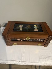 Vintage Chinese Jewelry Box With Carved Jade Inlays picture