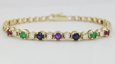 Diamond Ruby Emerald Sapphire Amethyst Tennis Bracelet 14K Yellow Gold Over 7