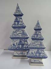 New Raz Set Of 2 Blue Chinoiserie Trees 6 1/2