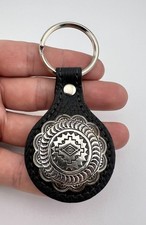 Vintage Navajo Sterling Silver & Leather Stamped Handmade Key Ring Chain 3.75
