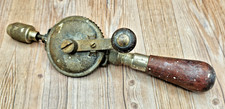 Hand Drill Vintage Eggbeater Style Metal with Wooden Handles Works Has Wear picture