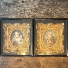 Antique Pair French Miniature Portraits Louis XVI Marie Antoinette Signed Dumont picture
