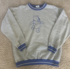 VTG 90s Disney Winnie the Pooh Blitzz Ringer Sweatshirt Embroidered Gray Blue picture