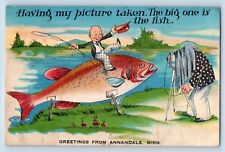 Annandale Minnesota Postcard Greetings Exaggerated Fishing Picture 1958 Vintage picture