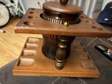 Vintage Dun-Rite Wood Inc Duraglass  8 Pipe Walnut Rack Amber Glass Humidor picture