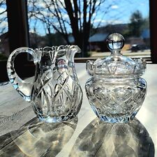 Crystal Covered Sugar Bowl & Creamer Pitcher Poland Heavy Clear Polish picture