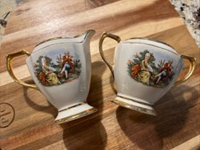 Kingwood China Co. Vintage Porcelain Creamer/Sugar Courting Couple Gold Trim picture