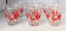 Vintage Set of 6  Red Rooster  White Stripe Juice Double Shot Glass  MCM Barware picture