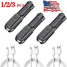 1-3 Pcs Super-Bright LED Tactical Military LED Flashlight Torch 3 Mode Zoomable picture