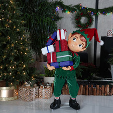 4.5FT ANIMATED MUSICAL ELF WITH PRESENTS CHRISTMAS ANIMATRONIC YARD DECOR picture