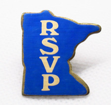 Vintage RSVP Lapel Pin Minnesota State Shape Blue Volunteer Recognition Program picture