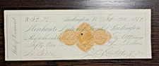 1877 Check Merchants National Bank Burlington STATE OF VERMONT w IRS Vignette picture