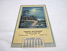 Vtg 1940s Wall Calendar 1945 Frisbie's Restaurant Waverly NY  WWII Era Excellent picture