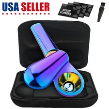 4 Inch Stainless Steel Magnetic Spoon Tobacco Smoking Metal Pipe 15 Filters Case picture