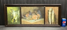 Vtg 20-30’s? Fish Duck Hunting Cabin Deco Grapes Orange Fruit Picture Wood Frame picture