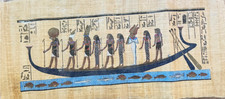 Large Egyptian Papyrus Painting 32x15 King Pharaoh Art Signed. picture