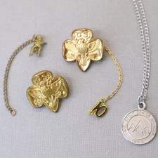 Vintage Girl Scouts Jewelry Lot 1959 Senior Roundup Sterling Necklace Trefoil picture