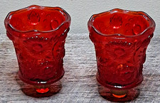 2 Vintage HOMCO Home Interiors Ruby Red Daisy Glass Peg Votive Holders Pair picture