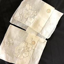 Set of 2 York Street Handkerchiefs Irish Linen Hand Embroidered New Vintage picture